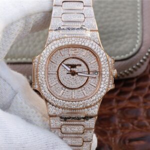 Replica Patek Philippe Nautilus Jumbo 7021/1R-001 Full Paved Diamonds Dial watch