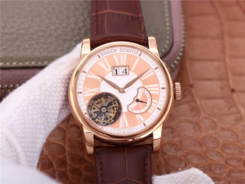 Replica Roger Dubuis Hommage Flying Tourbillon RDDBHO0568 JB Factory Rose Gold watch