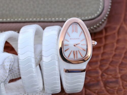 Replica Bvlgari Serpenti Spiga 102886 BV Factory White Ceramic Rose Gold watch