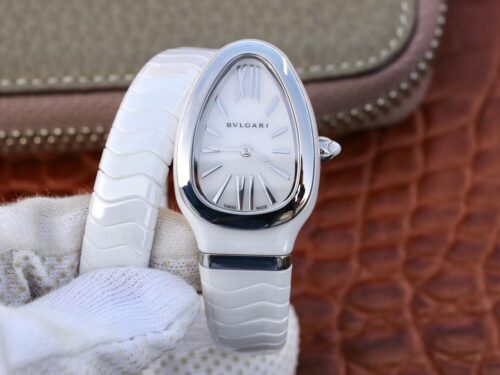Replica Bvlgari Serpenti Spiga 102613 BV Factory White Ceramic Steel Bezel watch
