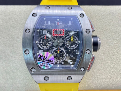 Replica Richard Mille RM11 KV Factory Titanium Yellow Rubber Strap watch