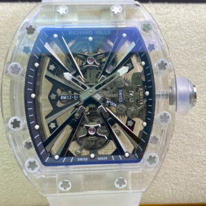 Replica Richard Mille RM12-01 RM Factory Tourbillon Transparent Version White Strap Watch