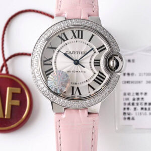 Replica Ballon Bleu De Cartier 33MM WE902067 AF Factory Pink Leather Strap Watch