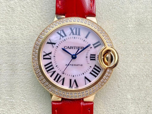 Replica Ballon Bleu De Cartier 33MM WJBB0033 3K Factory Red Leather Strap Watch