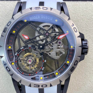 Replica Roger Dubuis Excalibur RDDBEX0549 BBR Factory Tourbillon White Leather Strap Watch