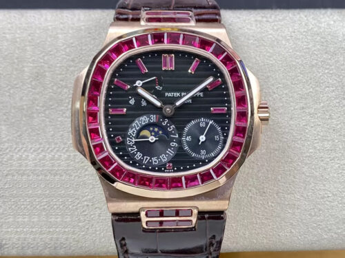 Replica Patek Philippe Nautilus 5724 GR Factory Brown Leather Strap Watch