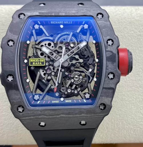 Replica Richard Mille RM35-02 T+ Factory NTPT Carbon Fiber Black Rubber Strap