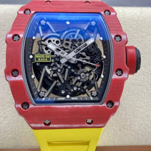 Replica Richard Mille RM35-02 T+ Factory Red Carbon Fiber Yellow Rubber Strap Watch