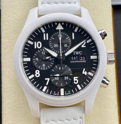 Replica IWC Pilot TOP GUN IW389105 Lake Tahoe TPS Factory White Leather Strap Watch