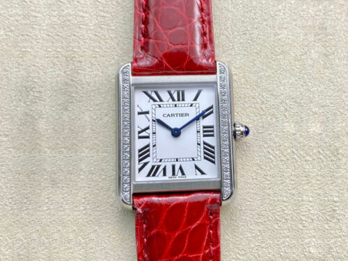 Replica Cartier Tank 27MM K11 Factory V2 White Dial Red Strap Watch