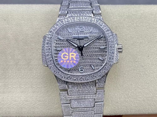 Replica Patek Philippe Aquanaut 7118/1450G-001 GR Factory Full Diamond Strap Watch