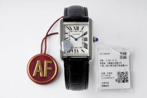 Replica Cartier Tank Quartz WSTA0030 AF Factory Black Leather Strap Watch