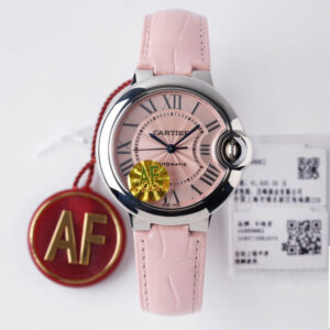 Replica Ballon Bleu De Cartier WSBB0002 33MM AF Factory Pink Leather Strap Watch