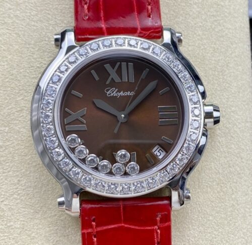Replica Chopard HAPPY DIAMONDS 277473-5010 YF factory Red Strap- AR Replica Watches