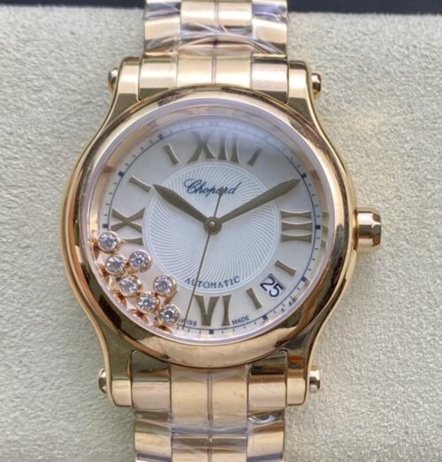 Replica Chopard HAPPY SPORT 274808-5002 YF factory Gold Strap- AR Replica Watches