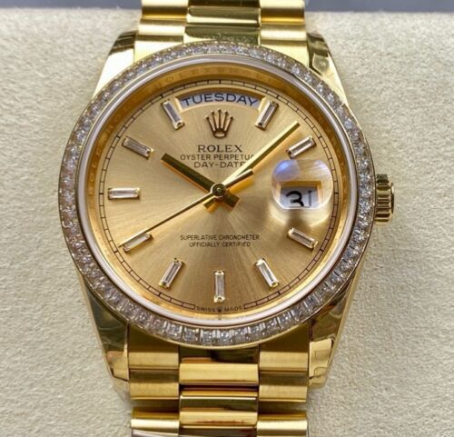 Replica Rolex Day-Date m128398tbr-0037 8+ factory Gold Bezel- AR Replica Watches