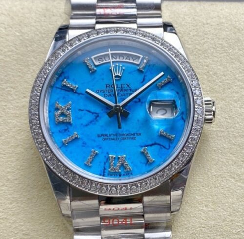 Replica Rolex Day-Date m128349rbr-0031 8+ factory White Blue Dial- AR Replica Watches