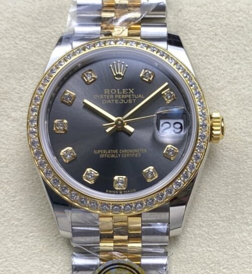 Replica Rolex Datejust m278383rbr-0022 AR factory Gold Strap Grey Dial - AR Replica Watches