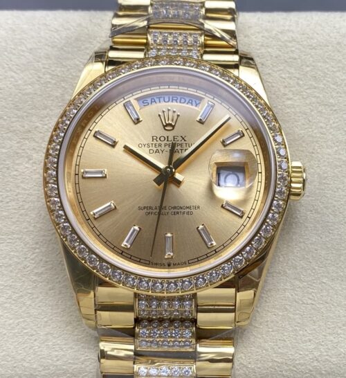 Replica Rolex Day-Date m128348rbr-0081 8+ factory Gold Bezel - AR Replica Watches