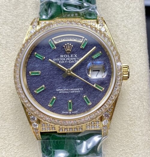 Replica Rolex Day-Date 128455TBR 8+ factory Green Strap - AR Replica Watches