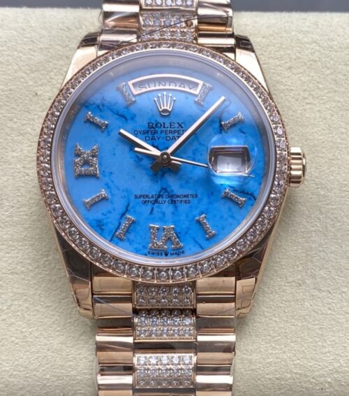 Replica Rolex Day-Date m128345rbr-0065 8+ factory Diamond Bezel - AR Replica Watches