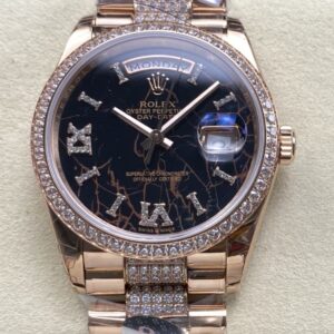 Replica Rolex Day-Date m128345rbr-0045 8+ factory Diamond Bezel - AR Replica Watches