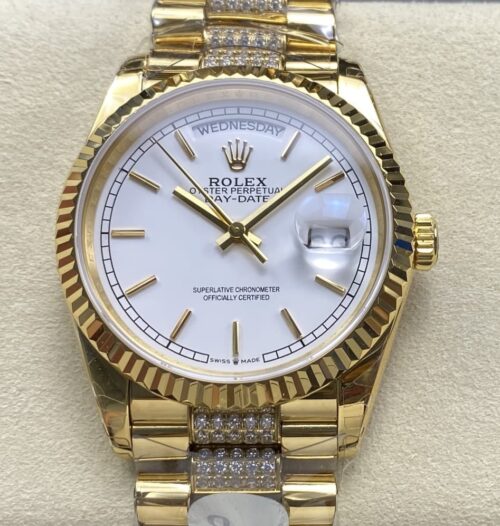 Replica Rolex Day-Date m128238-0082 8+ factory Gold Strap - AR Replica Watches