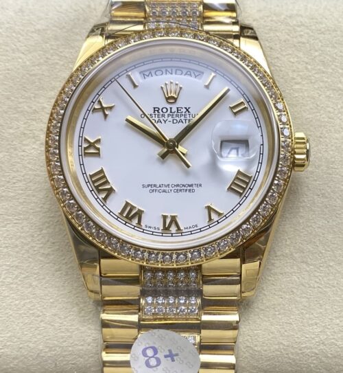 Replica Rolex Day-Date m128348rbr-0043 8+ factory Gold Case - AR Replica Watches