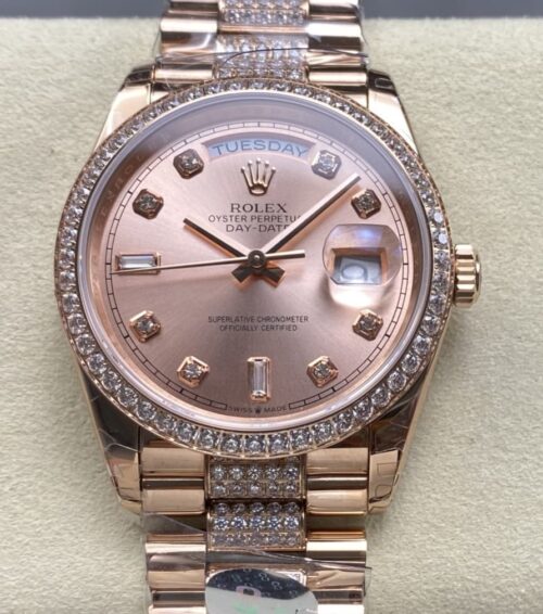 Replica Rolex Day-Date m128345rbr-0020 8+ factory Diamond Bezel - AR Replica Watches