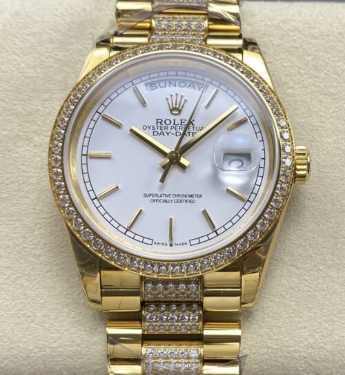 Replica Rolex Day-Date m128348rbr-0048 8+ factory Diamond Bezel - AR Replica Watches