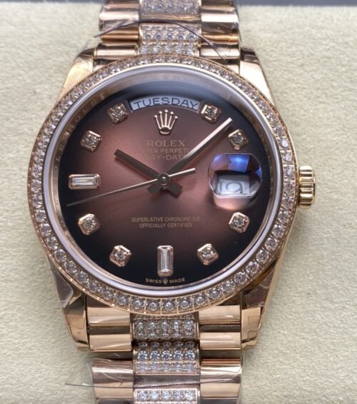 Replica Rolex Day-Date m128345rbr-0041 8+ factory Diamond Bezel - AR Replica Watches