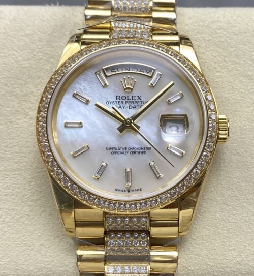 Replica Rolex Day-Date m128348rbr-0071 8+ factory Diamond Strap - AR Replica Watches