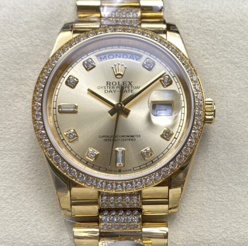 Replica Rolex Day-Date m128348rbr-0010 8+ factory Gold Dial - AR Replica Watches